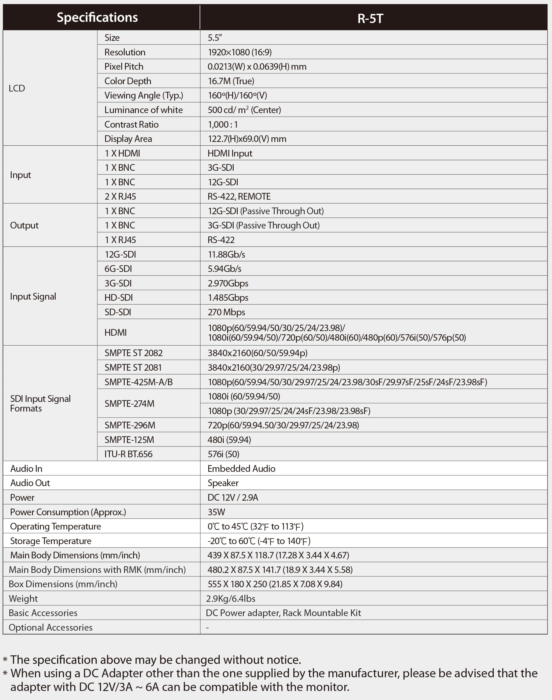 R-5T Specification